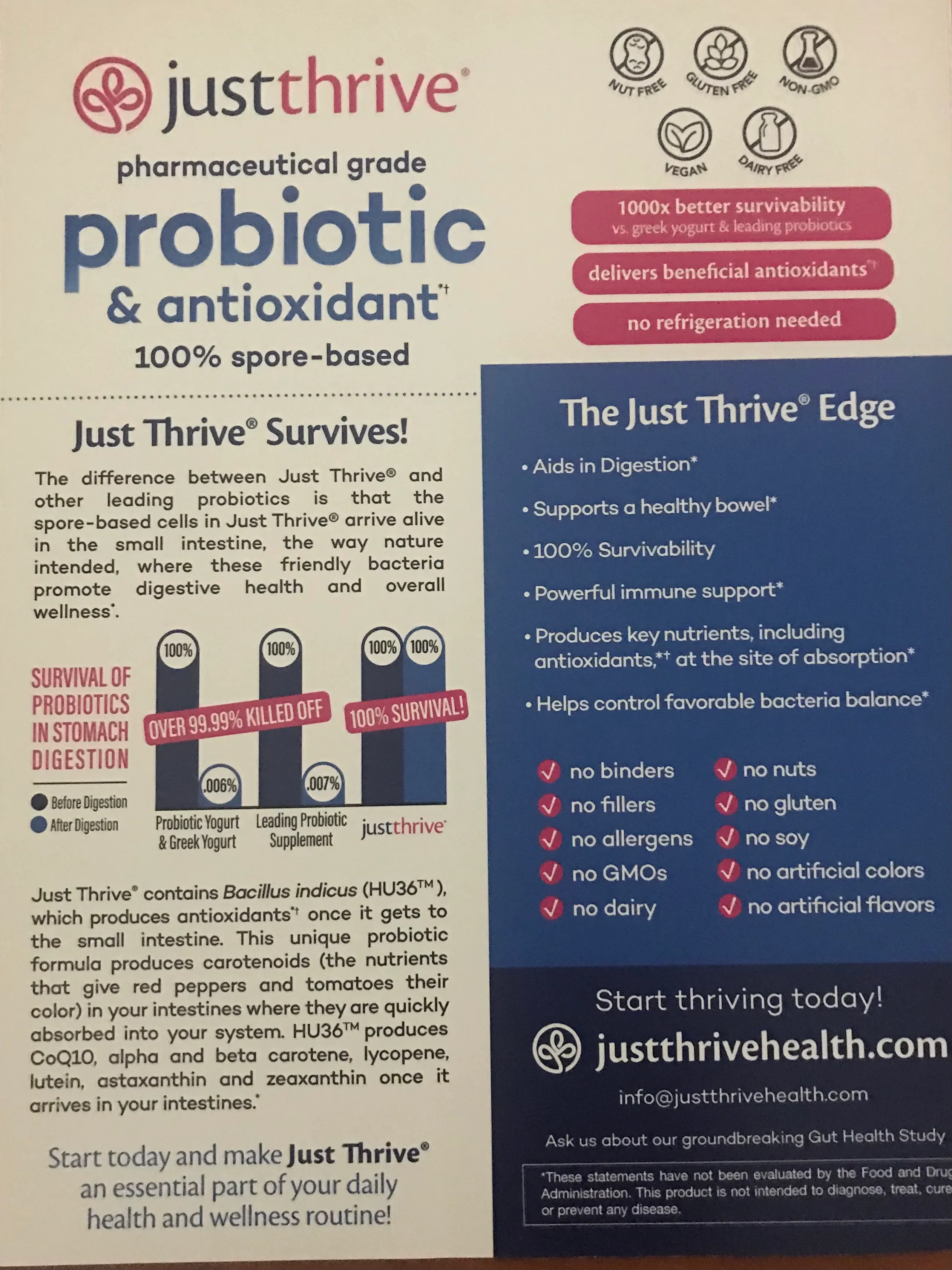 Just Thrive - Probiotics - 30 capsules - 100% survivability — photo 3 of 3