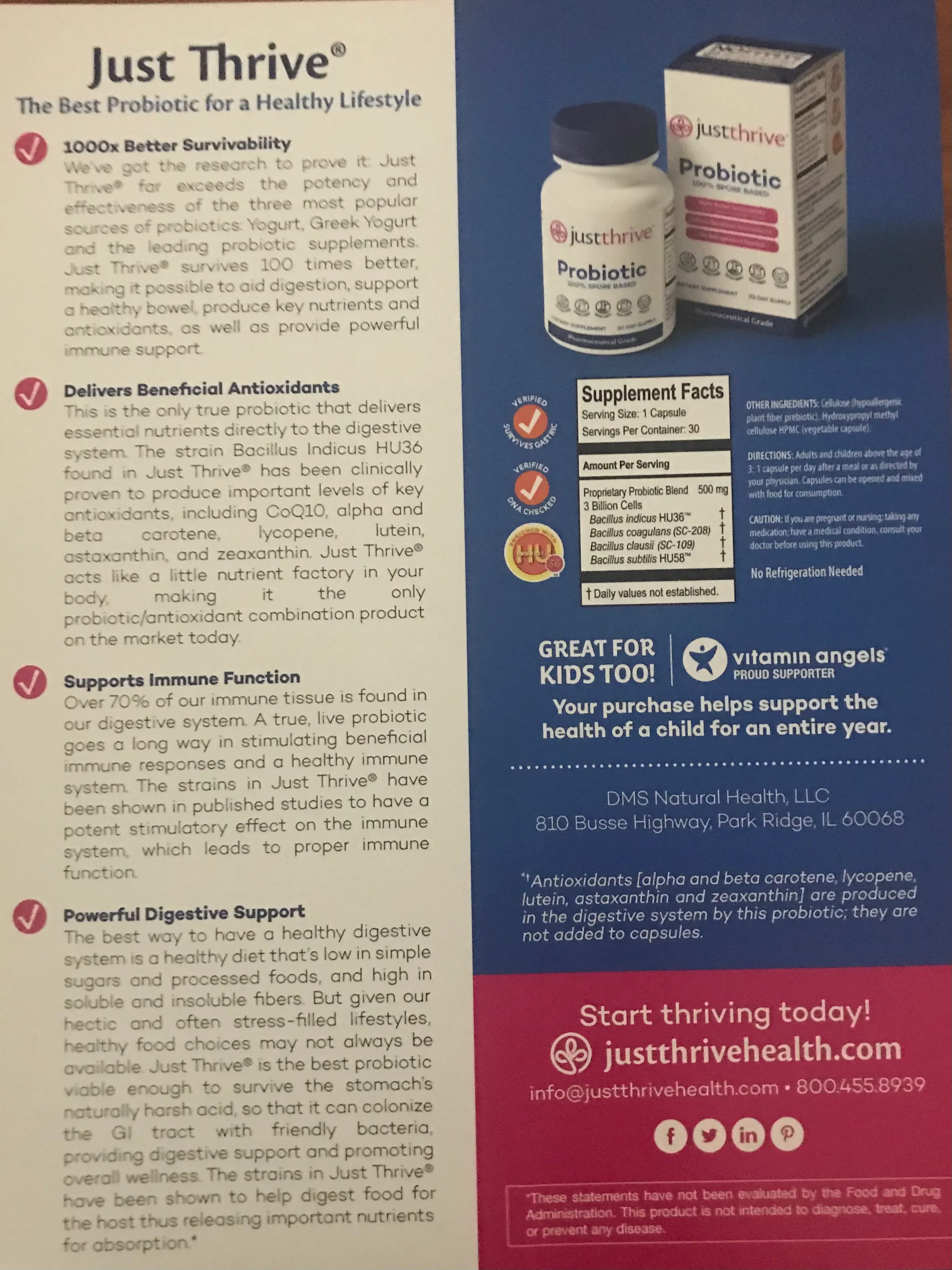 Just Thrive - Probiotics - 30 capsules - 100% survivability — photo 2 of 3